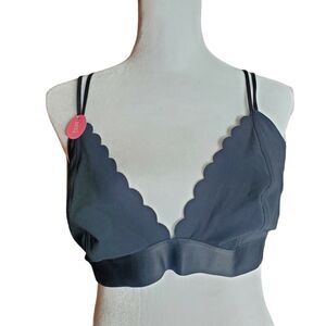Flirtitude Black Bralette XL Scalloped Elastic Strappy Bra Intimate Sleep New